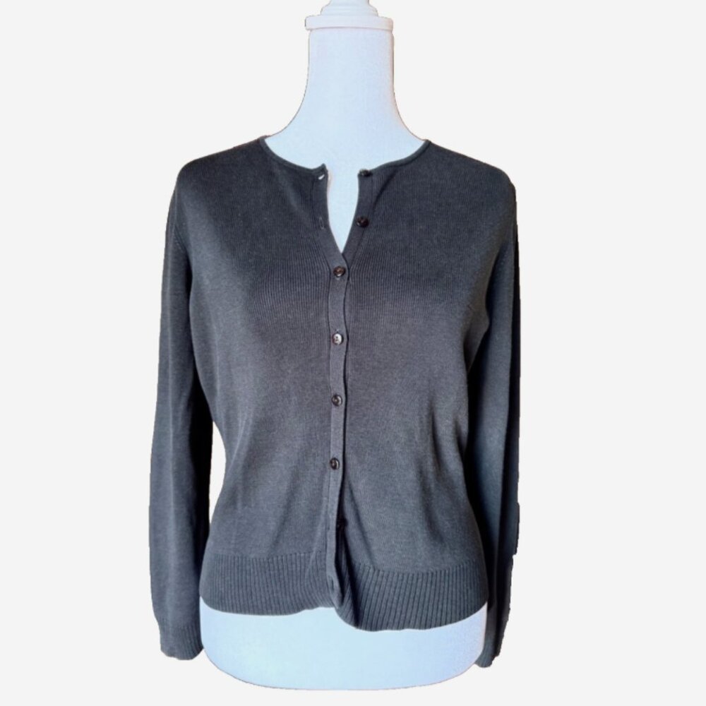 Ann Taylor Factory Women’s MP Black Button-Down Cardigan Round Neck‎